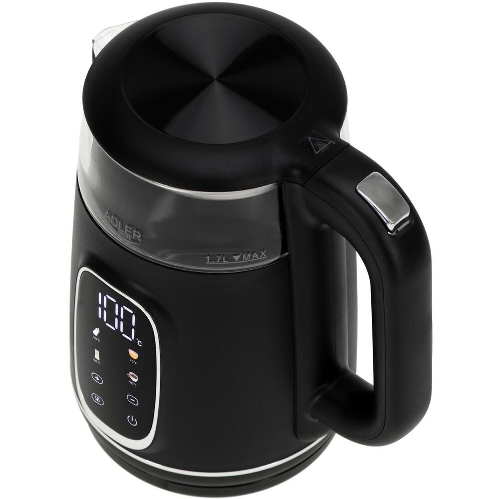 Електрочайник Adler AD 1305 black silver 1850-2200Вт/ 1.7л/ скло/ встановлення температури/ (AD1305BS)