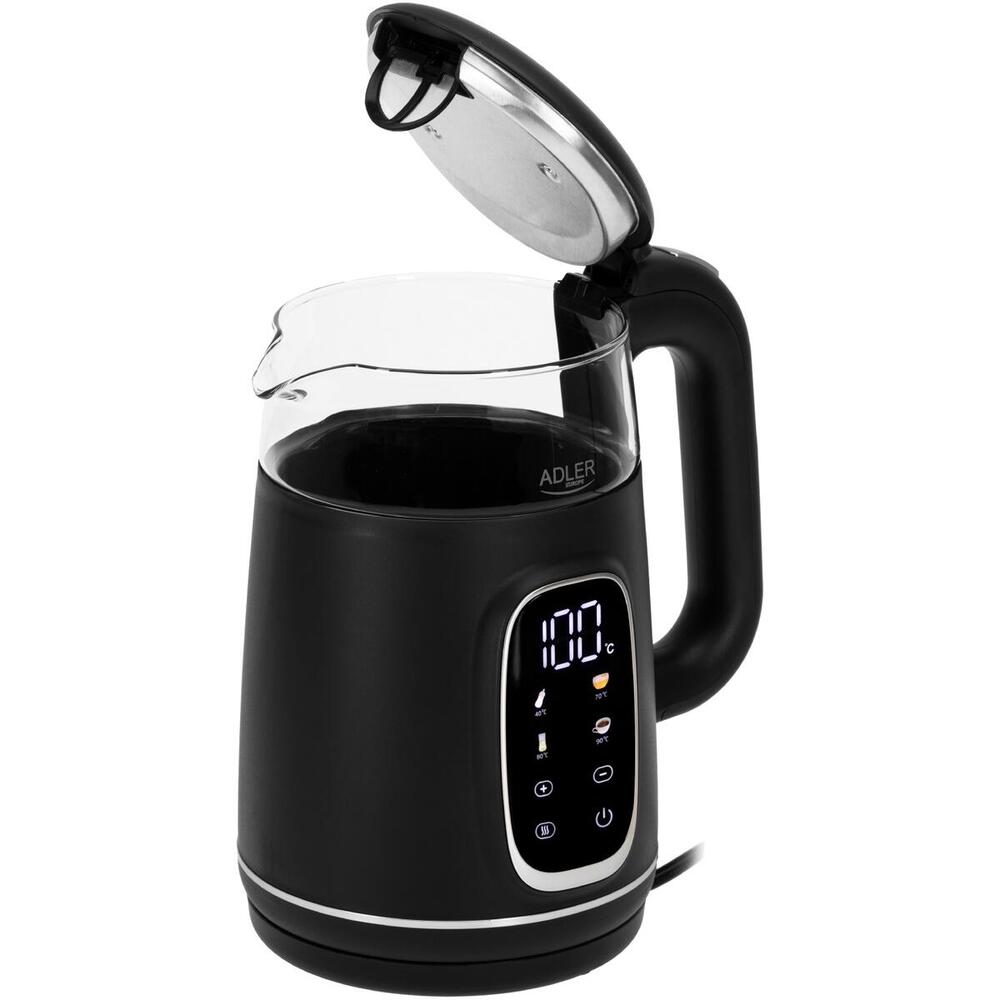 Електрочайник Adler AD 1305 black silver 1850-2200Вт/ 1.7л/ скло/ встановлення температури/ (AD1305BS)