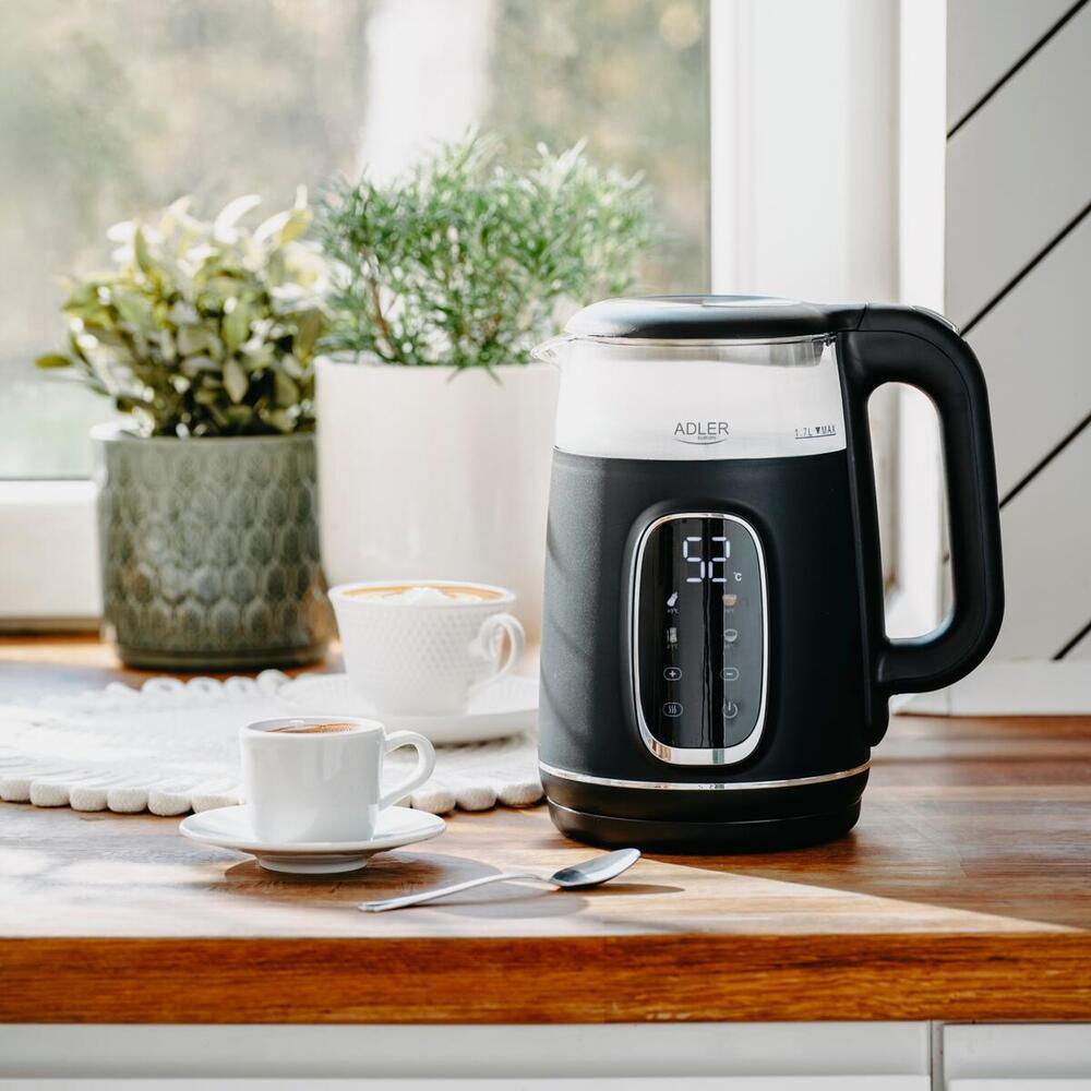 Електрочайник Adler AD 1305 black silver 1850-2200Вт/ 1.7л/ скло/ встановлення температури/ (AD1305BS)