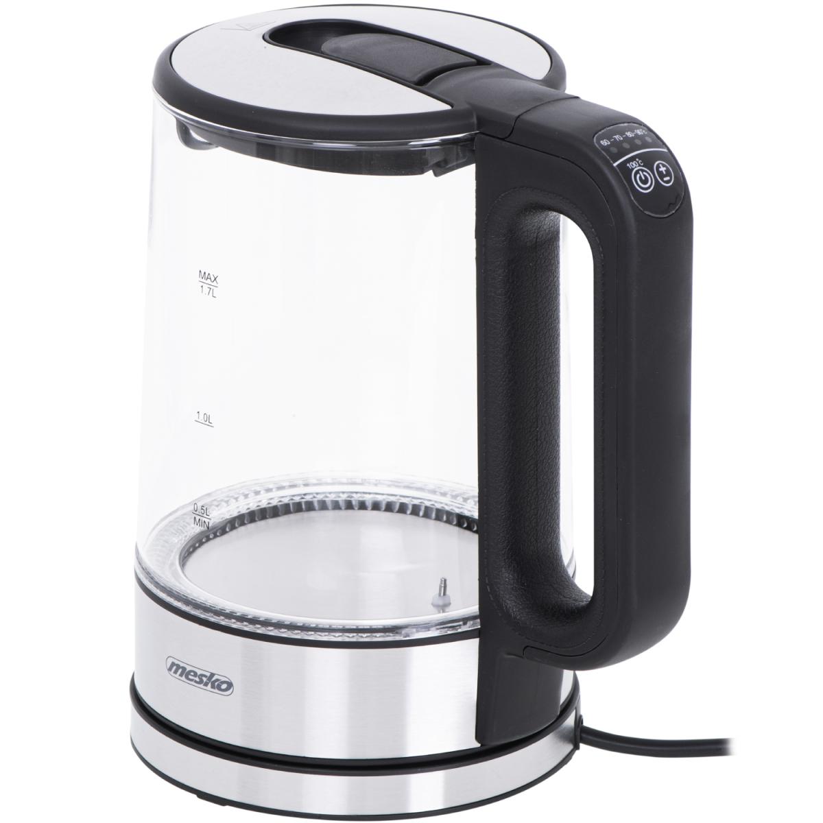 Електрочайник Mesko MS 1301 black 1850-2200Вт/ 1.7л/ скло/ встановлення температури (MS1301B)