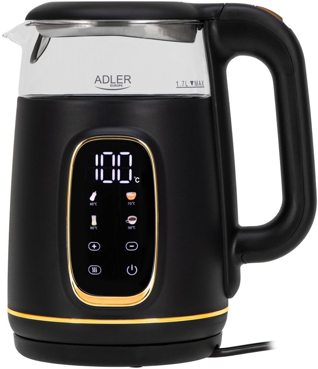 Електрочайник Adler AD 1305 black gold 1850-2200Вт/ 1.7л/ скло/ встановлення температури/ (AD1305BG)