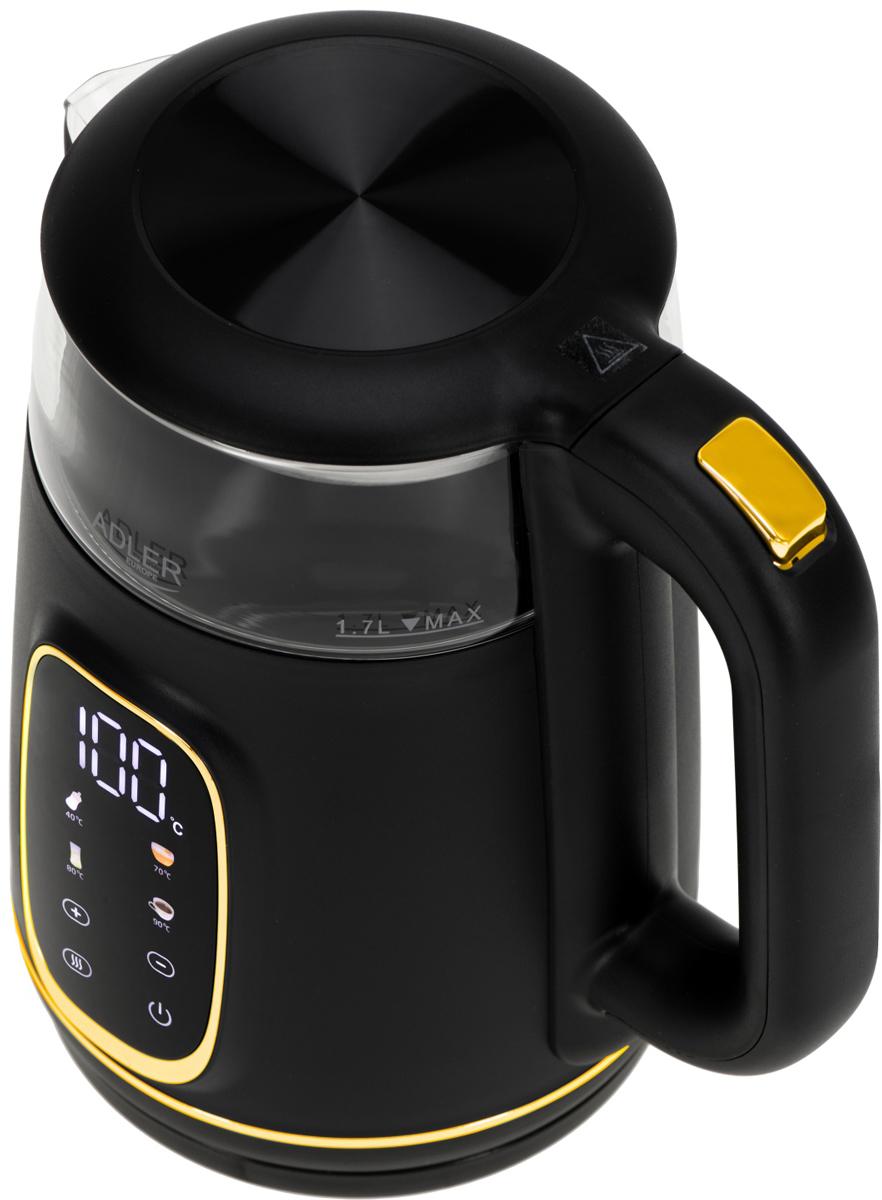 Електрочайник Adler AD 1305 black gold 1850-2200Вт/ 1.7л/ скло/ встановлення температури/ (AD1305BG)