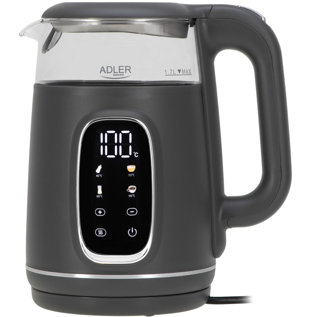 Електрочайник Adler AD 1305 grey 1850-2200Вт/ 1.7л/ скло/ встановлення температури/ (AD1305GS)