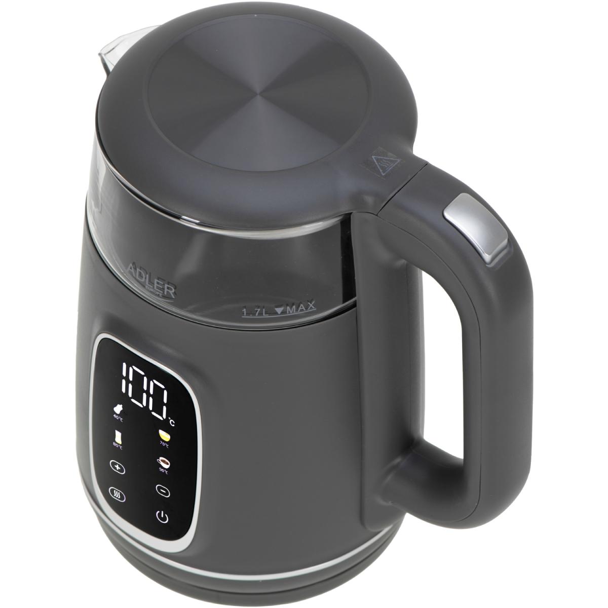 Електрочайник Adler AD 1305 grey 1850-2200Вт/ 1.7л/ скло/ встановлення температури/ (AD1305GS)