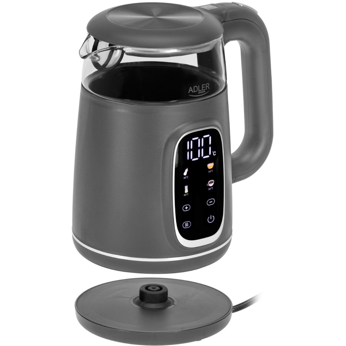 Електрочайник Adler AD 1305 grey 1850-2200Вт/ 1.7л/ скло/ встановлення температури/ (AD1305GS)