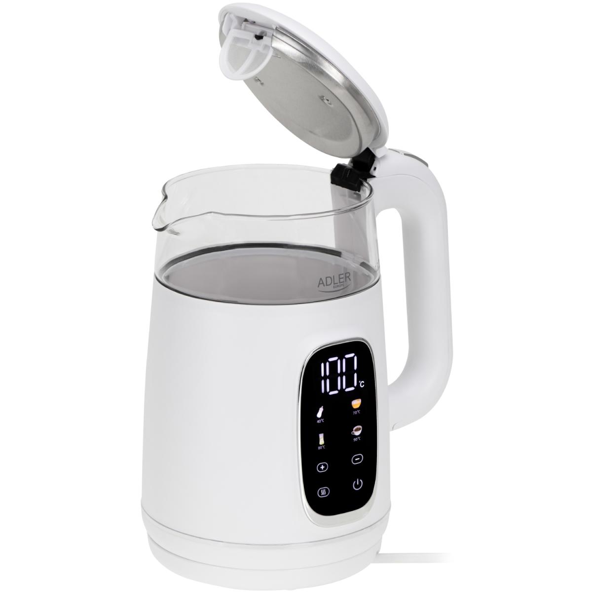 Електрочайник Adler AD 1305 white silver 1850-2200Вт/ 1.7л/ скло/ встановлення температури/ (AD1305WS)