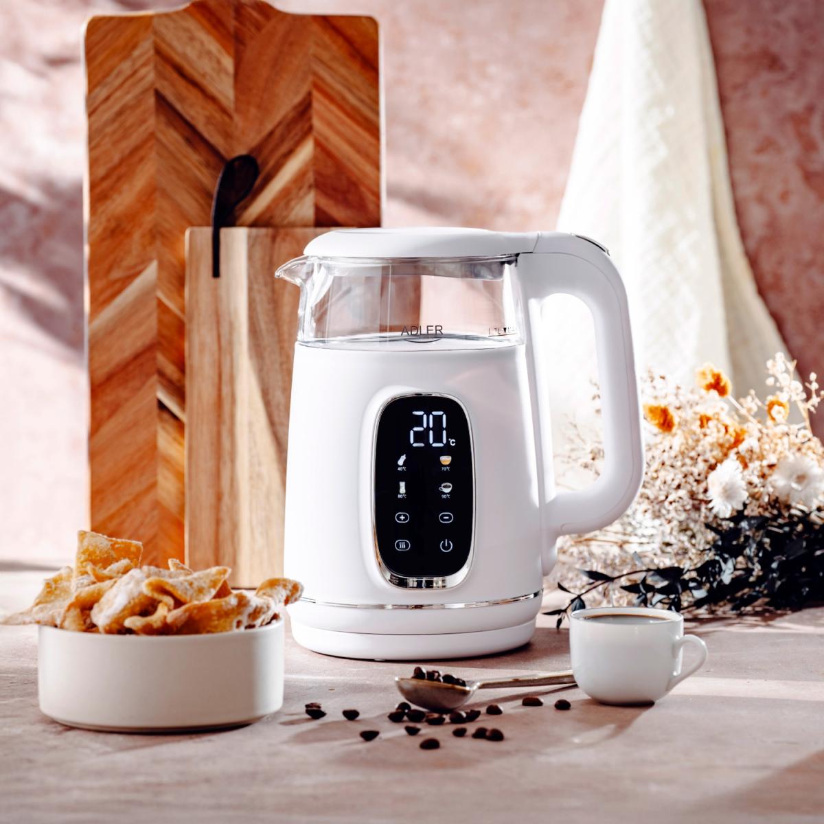 Електрочайник Adler AD 1305 white silver 1850-2200Вт/ 1.7л/ скло/ встановлення температури/ (AD1305WS)