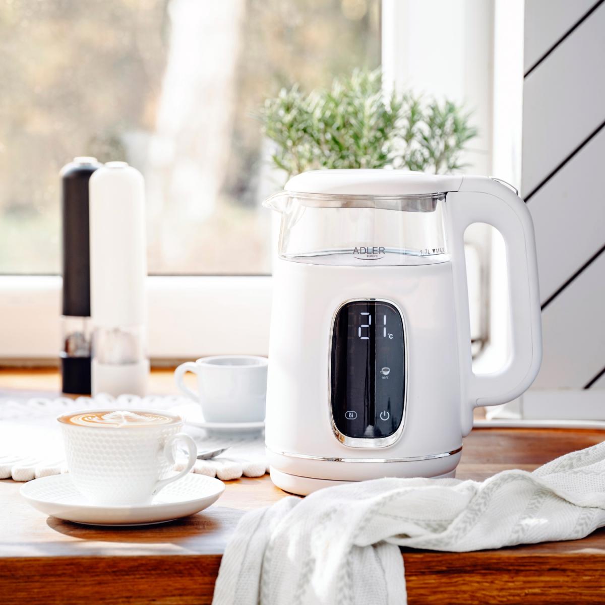 Електрочайник Adler AD 1305 white silver 1850-2200Вт/ 1.7л/ скло/ встановлення температури/ (AD1305WS)