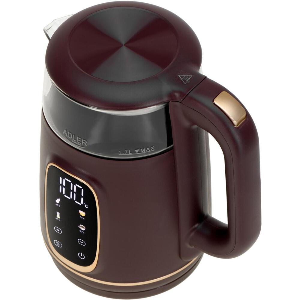 Електрочайник Adler AD 1305 burgundy 1850-2200Вт/ 1.7л/ скло/ встановлення температури/ (AD1305BU)