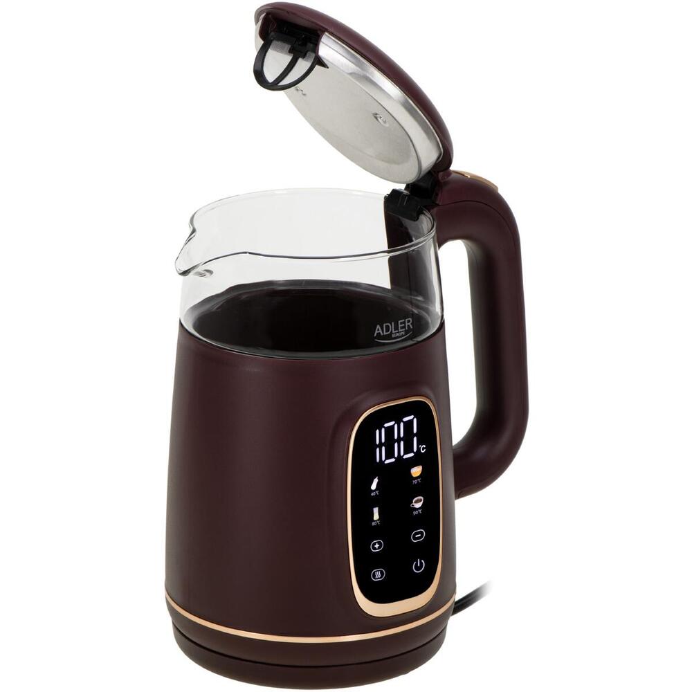 Електрочайник Adler AD 1305 burgundy 1850-2200Вт/ 1.7л/ скло/ встановлення температури/ (AD1305BU)