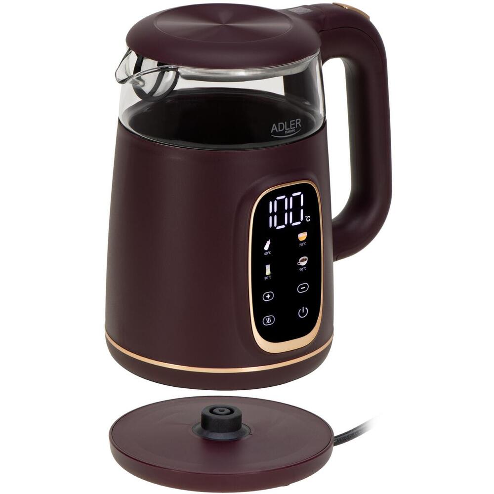 Електрочайник Adler AD 1305 burgundy 1850-2200Вт/ 1.7л/ скло/ встановлення температури/ (AD1305BU)