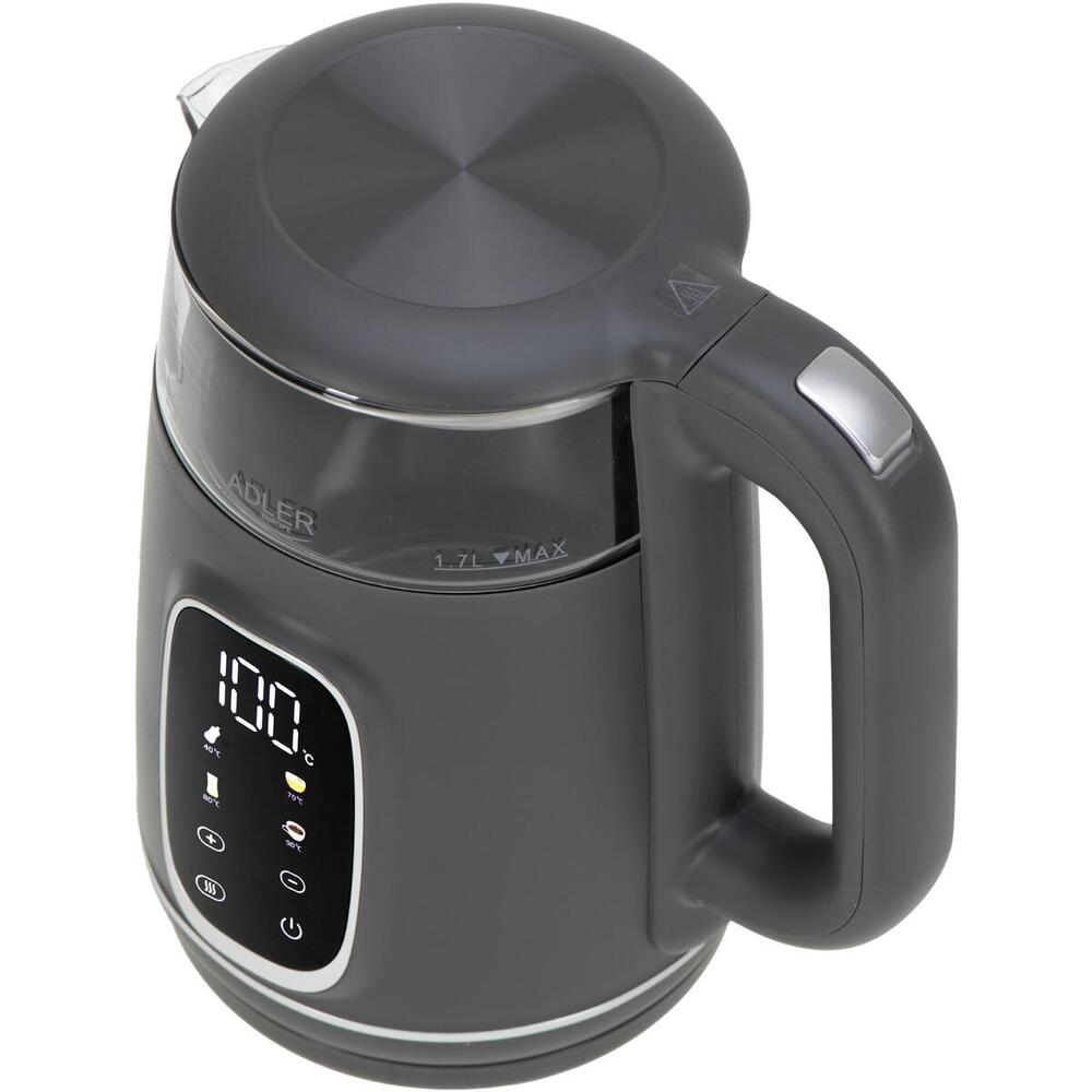 Електрочайник Adler AD 1305 grey 1850-2200Вт/ 1.7л/ скло/ встановлення температури/ (AD1305GS)