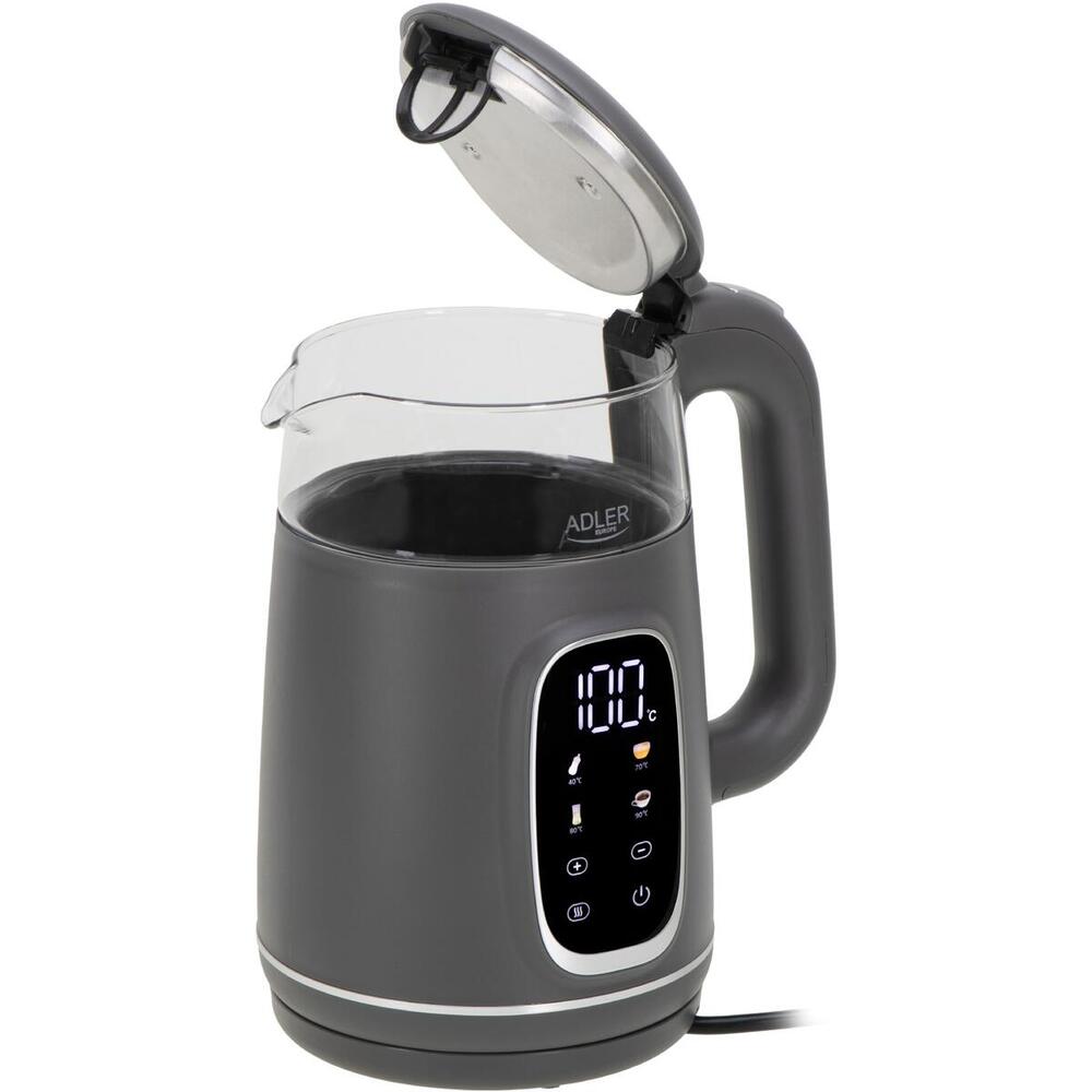 Електрочайник Adler AD 1305 grey 1850-2200Вт/ 1.7л/ скло/ встановлення температури/ (AD1305GS)