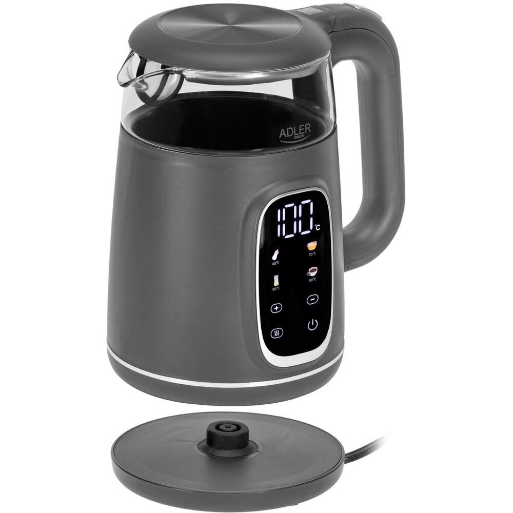 Електрочайник Adler AD 1305 grey 1850-2200Вт/ 1.7л/ скло/ встановлення температури/ (AD1305GS)