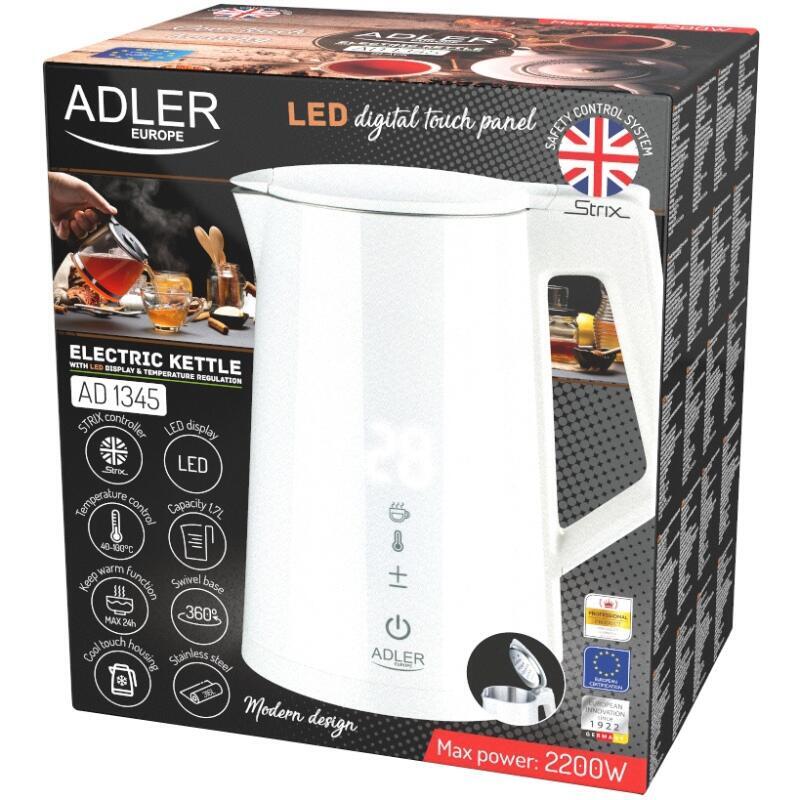 Електрочайник Adler AD 1345 white 1850-2200Вт/ 1.7л/ STRIX/ встановлення температури/ (AD1345W)