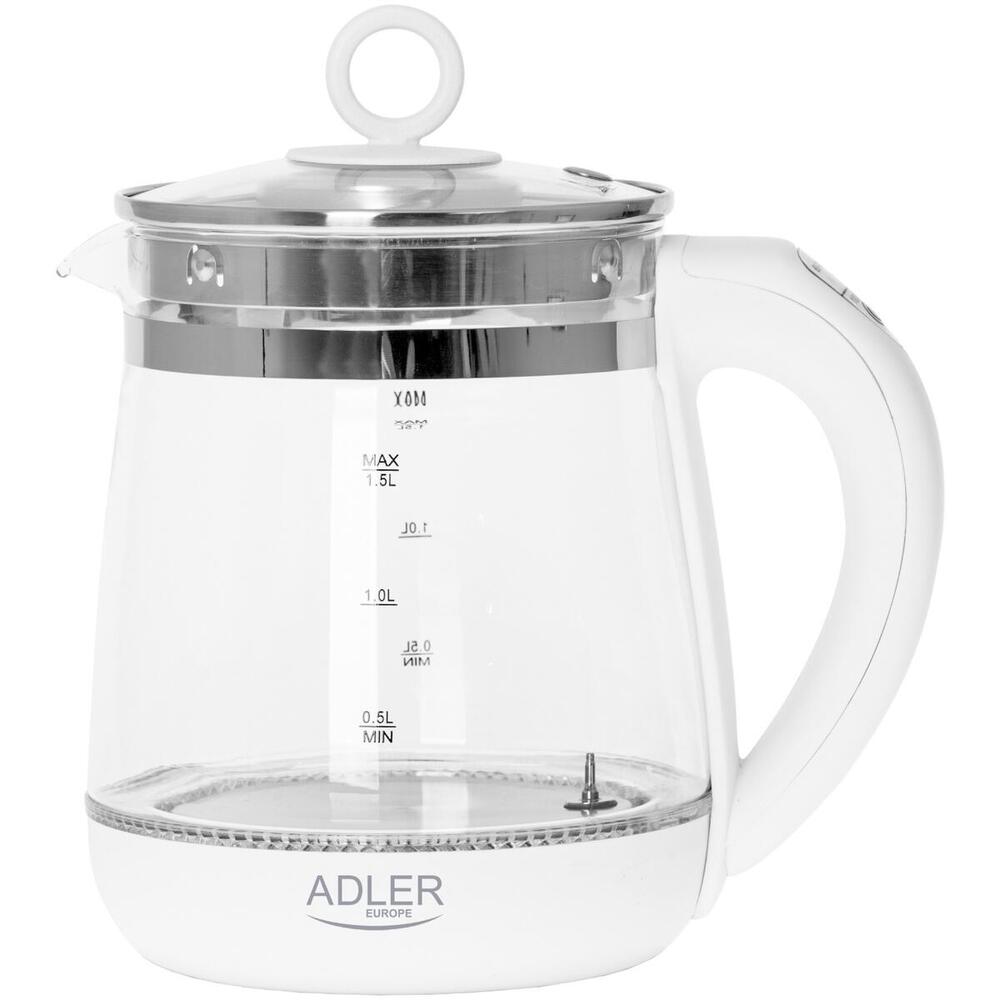 Електрочайник Adler AD 1299 1850-2200Вт/ 1.5л/ скло/ заварник/ встановлення температури/ білий (AD1299)