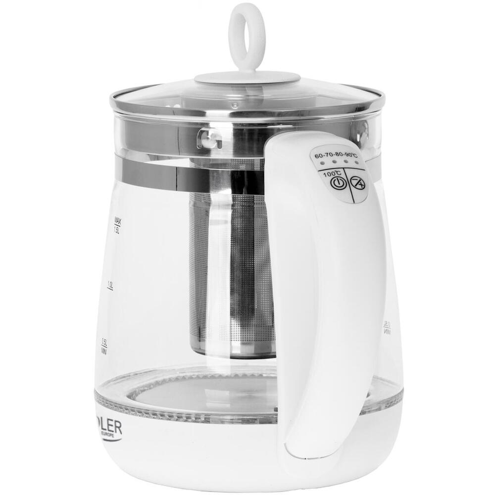 Електрочайник Adler AD 1299 1850-2200Вт/ 1.5л/ скло/ заварник/ встановлення температури/ білий (AD1299)