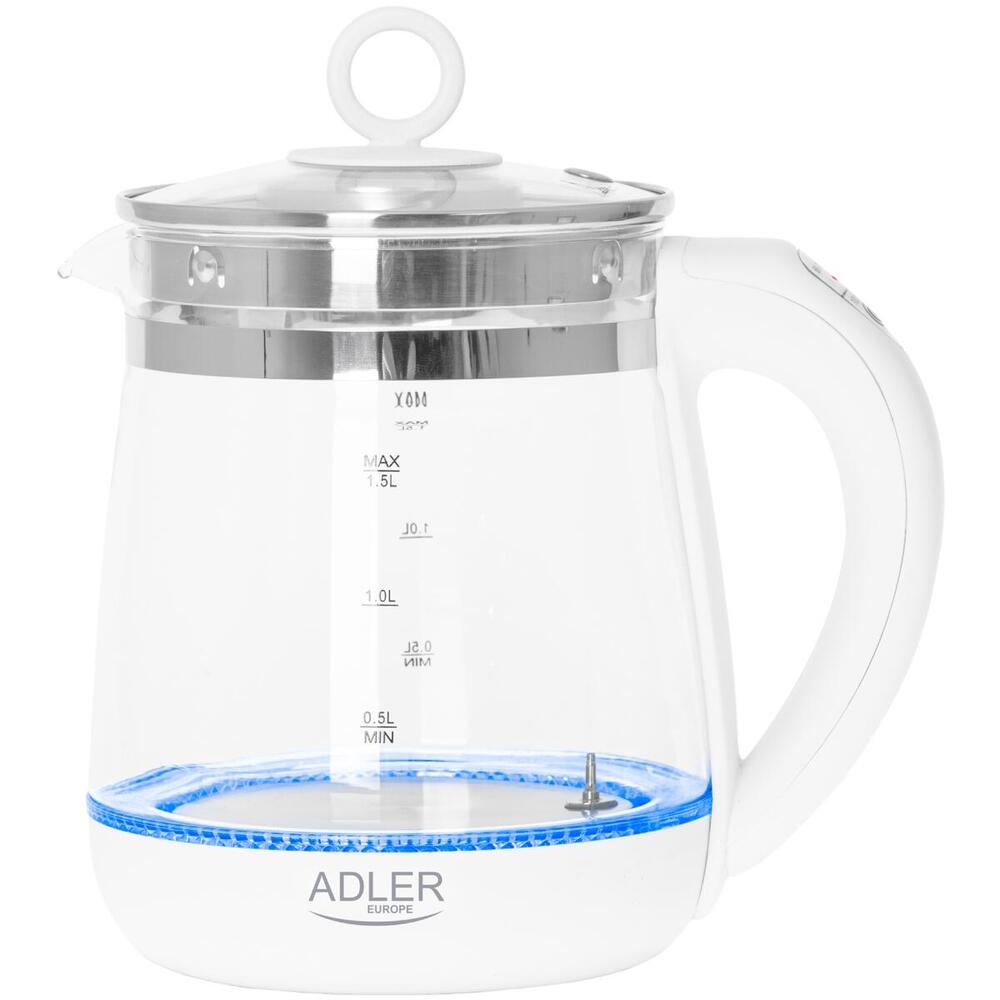 Електрочайник Adler AD 1299 1850-2200Вт/ 1.5л/ скло/ заварник/ встановлення температури/ білий (AD1299)