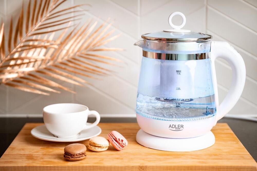 Електрочайник Adler AD 1299 1850-2200Вт/ 1.5л/ скло/ заварник/ встановлення температури/ білий (AD1299)