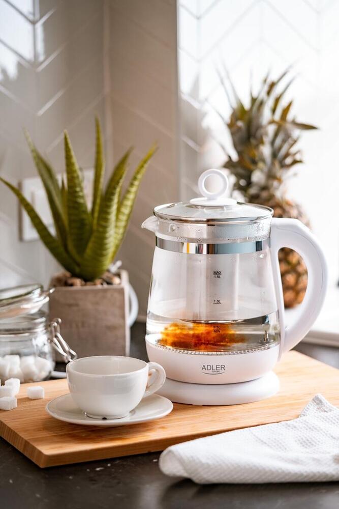 Електрочайник Adler AD 1299 1850-2200Вт/ 1.5л/ скло/ заварник/ встановлення температури/ білий (AD1299)