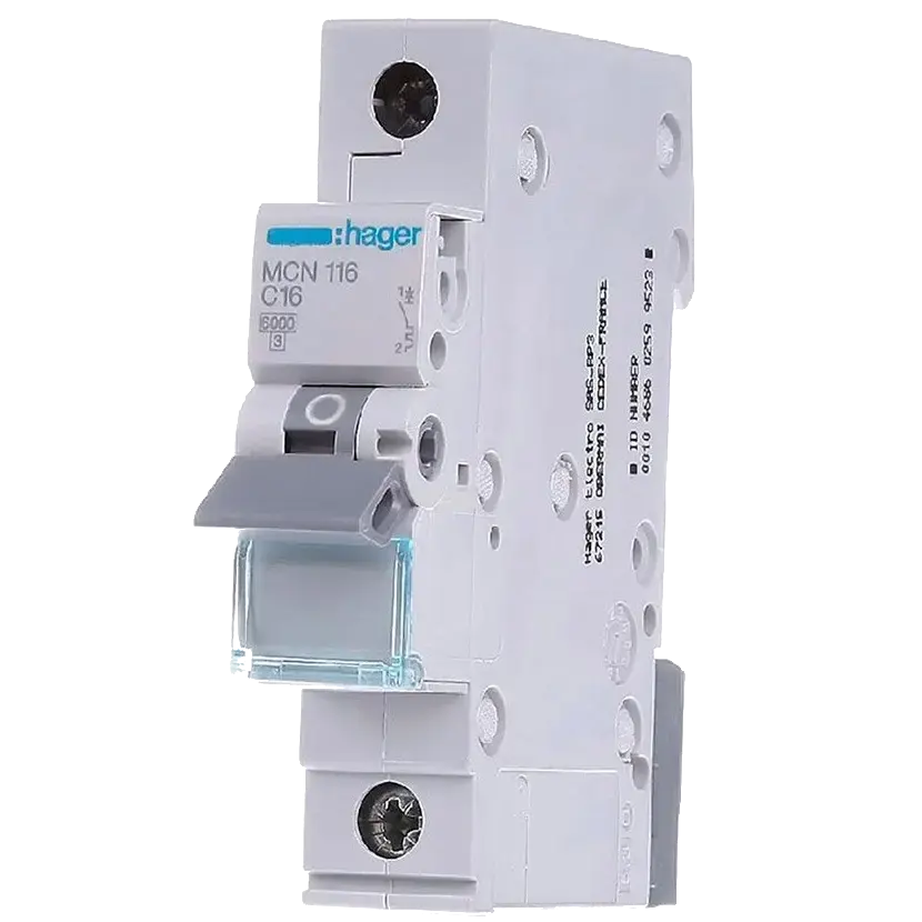 Автоматичний вимикач 1P 6kA C-16A 1M (Hager MCN116) (1618027)