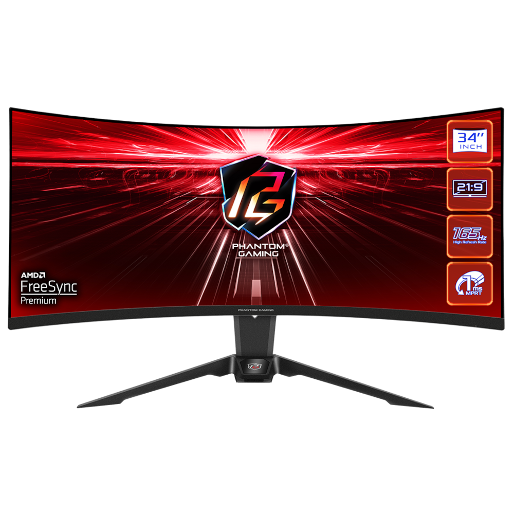 Ігровий монiтор 34" VA 1500R 165Hz 1ms WQHD (3440  x 1440) 2xHDMI(2.0) 1xDP(1.4) 1xHP Integrated Wi-F PG34WQ15R2B ASROCK (PG34WQ15R2B)