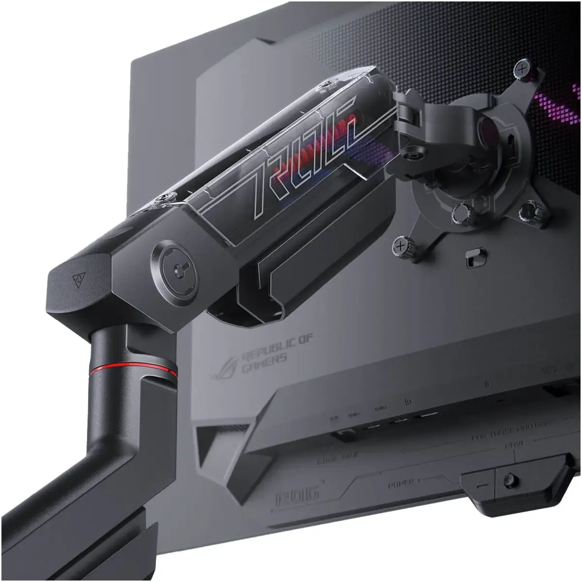 Кріплення для монітора (кронштейн) ASUS ROG Ergo Monitor Arm AAS01R (90LA00Q0-B01D71) VESA 100, 3–13,5кг, Lift 32cm, Tilt +80°~-25°, Swivel +90°~-90°,