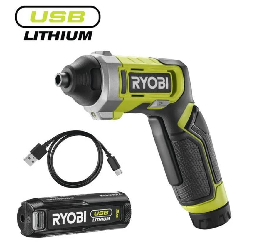 Викрутка акумуляторна Ryobi RSD4-120T 4В, USB, Lithium, 1х2Ah, 5Нм, 200об/хв, кейс, 10 насадок (5133006210)