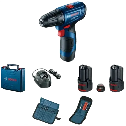 Акумуляторний шурупокрут + 2 акб 2.0 Ah + ЗУ + набір біт 11 шт. + набір свердл 12 шт. (Bosch GSR 120-LI (06019G8002)) (1545680)