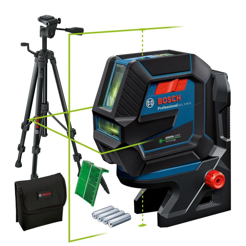 Лазерний нівелір Bosch GCL 2-50 G, до 15м, 0.3мм/м, з штативом BT 150, тримачем RM 10, чохол (0.601.066.M01)