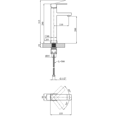 Душовий гарнітур Kroner Kubus-SCH082 + змішувач Edelstahl Kubus-SCH010-3 (CVS30178)