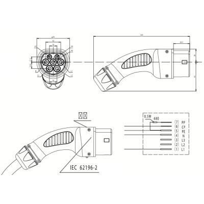 Конектор для заряджання електромобіля Duosida Type2, 32A, 3-фазный (EV200191)