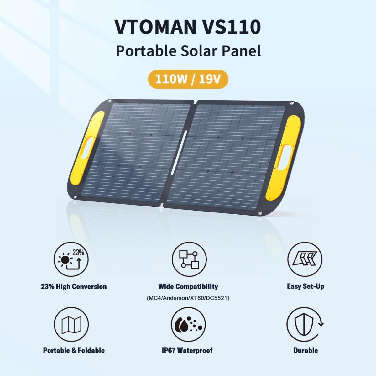 Сонячна панель Vtoman 110W 19V IP67 MC-4/Anderson/XT60/DC5521 (VS110)