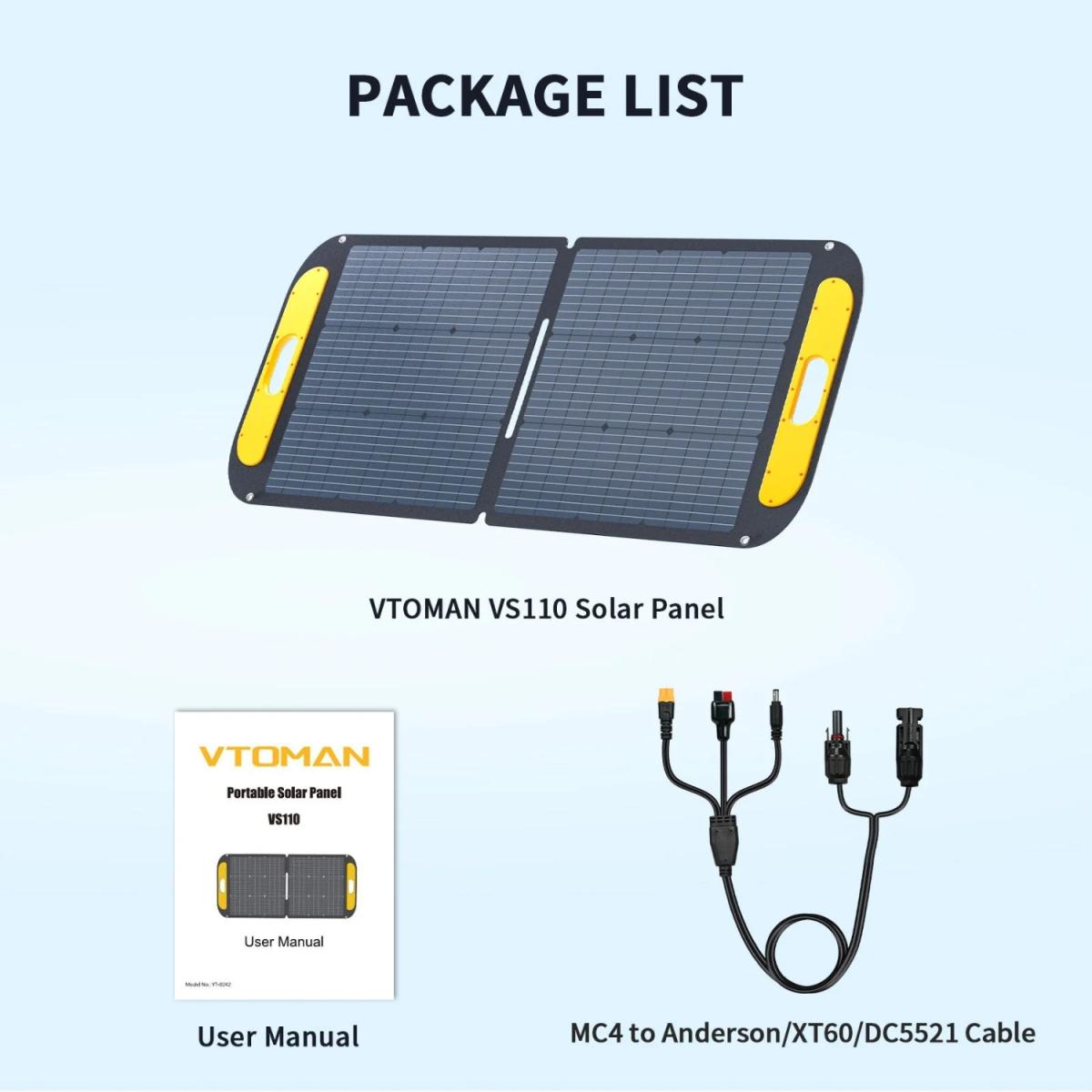 Сонячна панель Vtoman 110W 19V IP67 MC-4/Anderson/XT60/DC5521 (VS110)