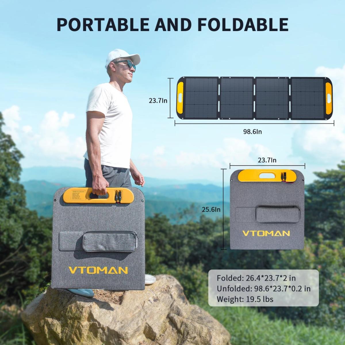 Сонячна панель Vtoman 200W 19V IP67 MC-4/Anderson/XT60/DC5521 (VS200)