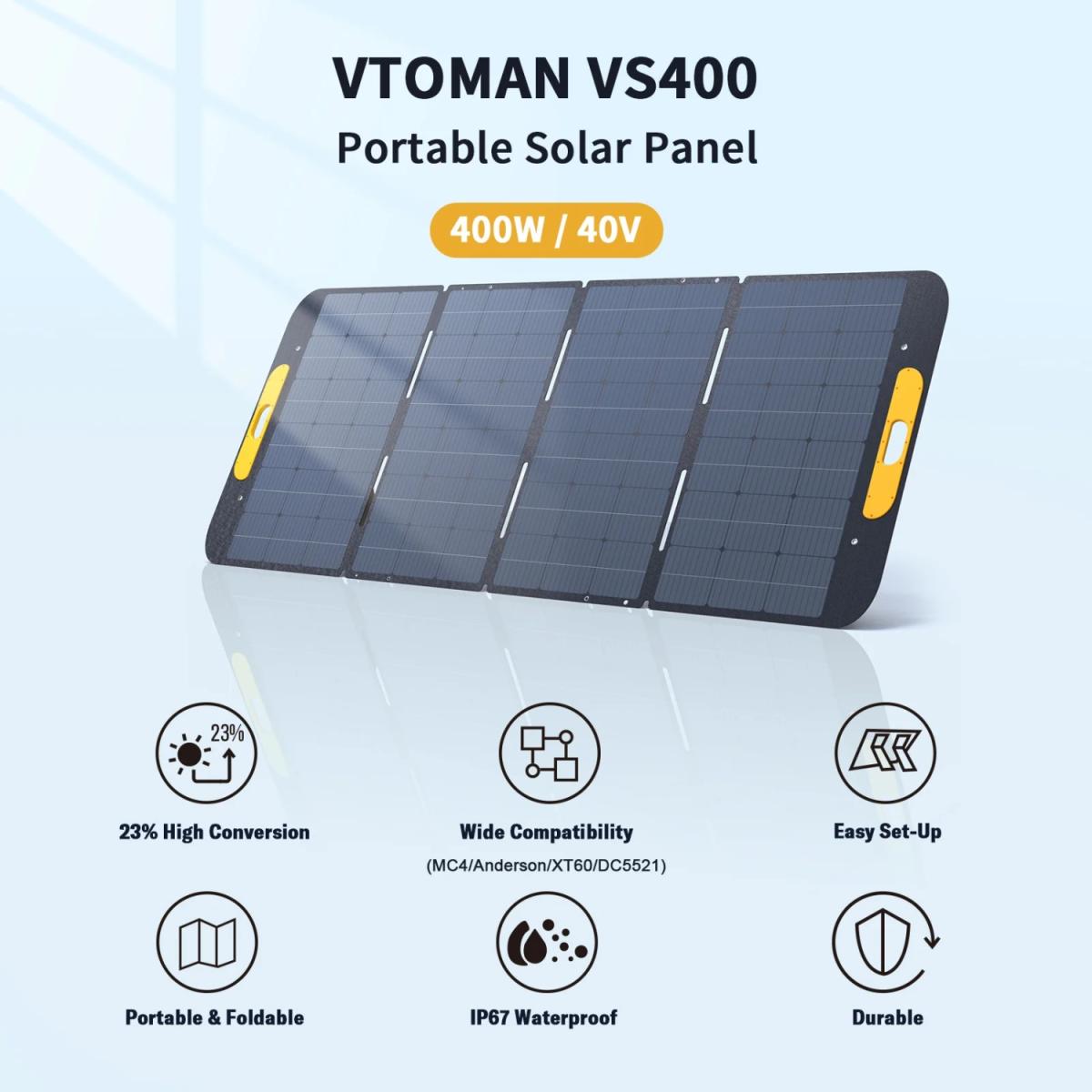 Сонячна панель Vtoman 400W 40V IP67 MC-4/Anderson/XT60/DC5521 (VS400)