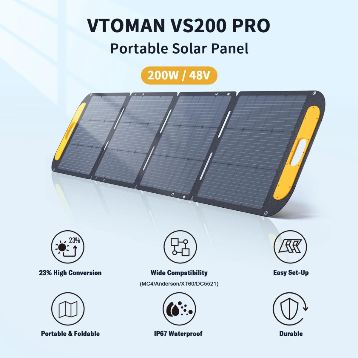 Портативна сонячна панель Vtoman 200W 48V (VS200 Pro)