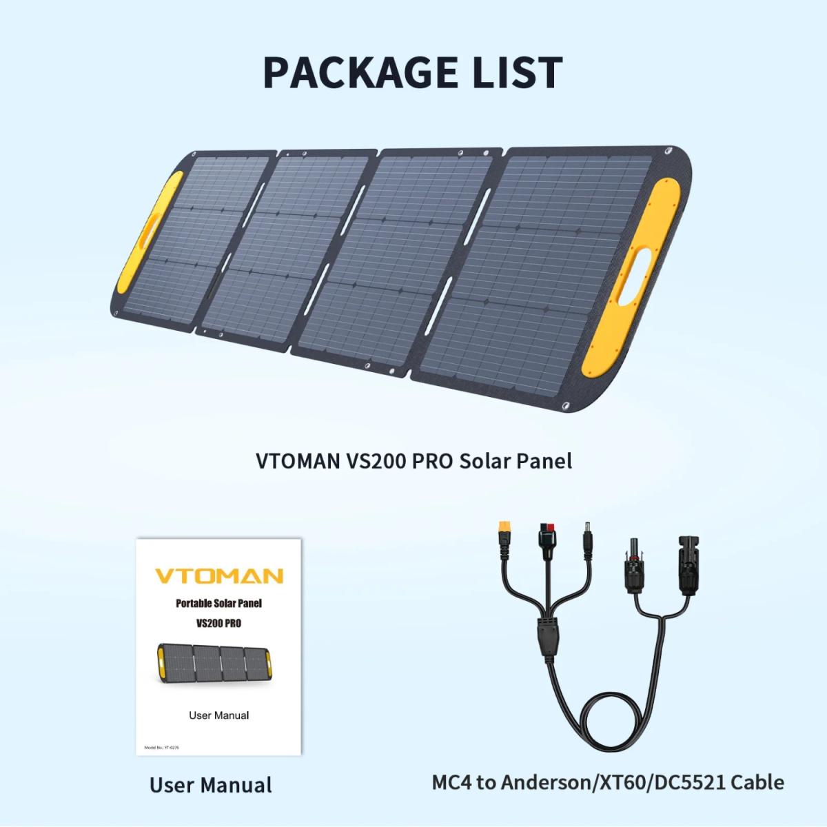 Портативна сонячна панель Vtoman 200W 48V (VS200 Pro)