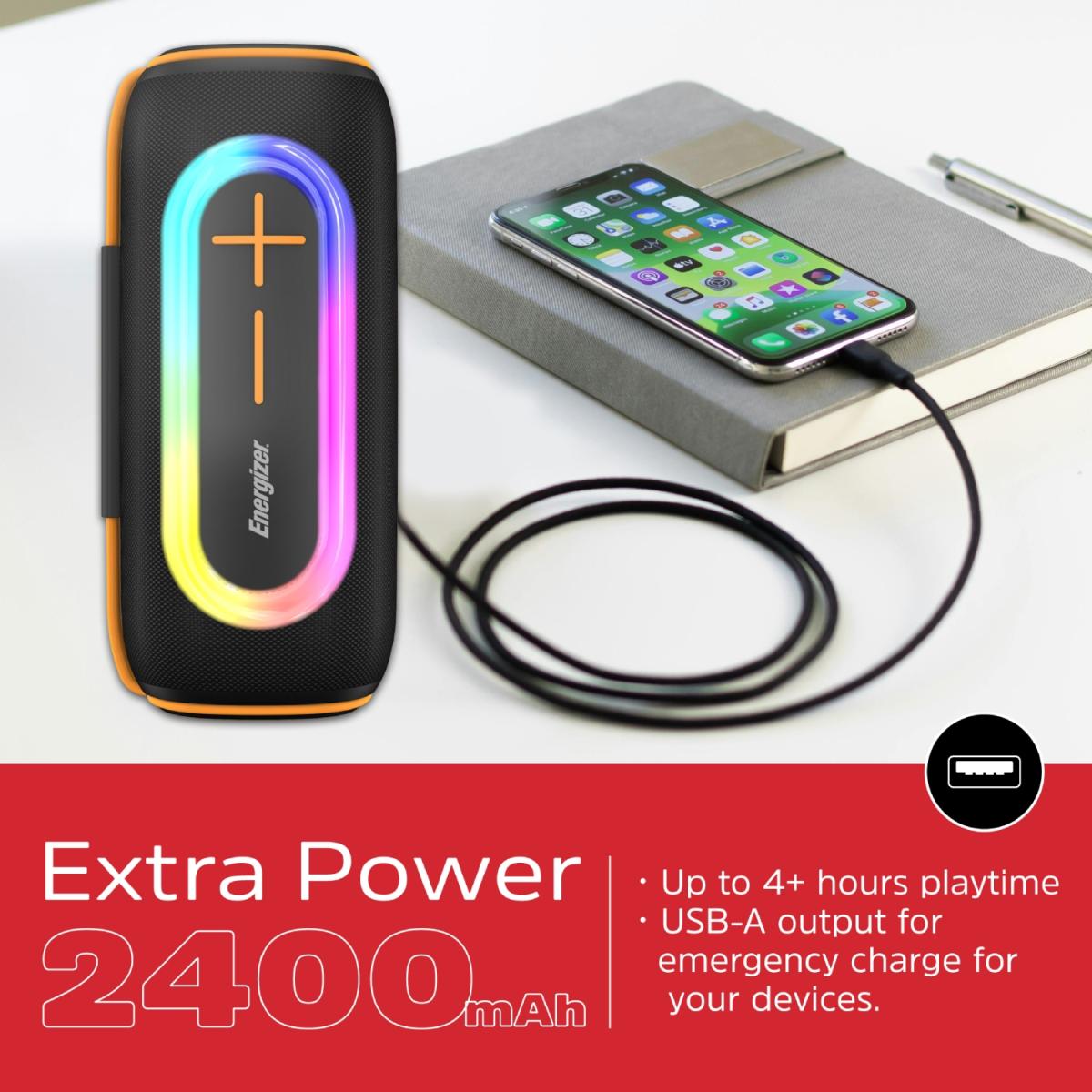 Акустична система 1.0 Energizer 20Вт Bluetooth 5.2/MicroSD/USB/AUX/FM,IPX65, 360° Sound чорна (BTS206)