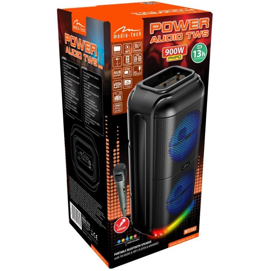 Акустична система 1.0 Media-Tech 50W, Bluetooth/FM/MP3/AUX/SD/USB/КАРАОКЕ/LED, чорна (MT3183)