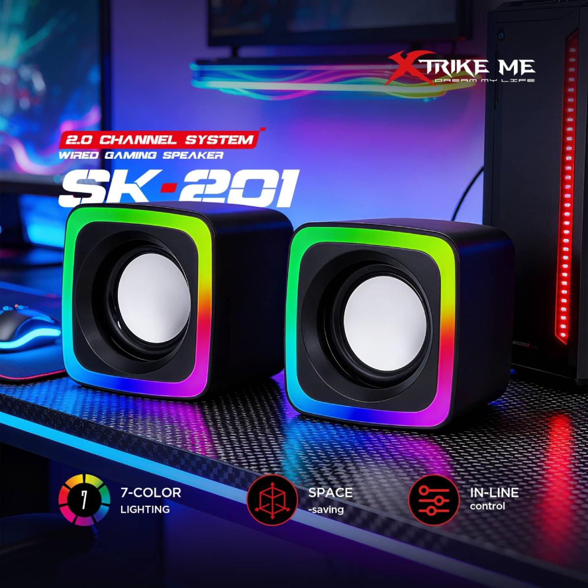 Акустична система 2.0 XTRIKE ME SK-201, 6Вт LED USB+3,5мм чорна (SK-201)