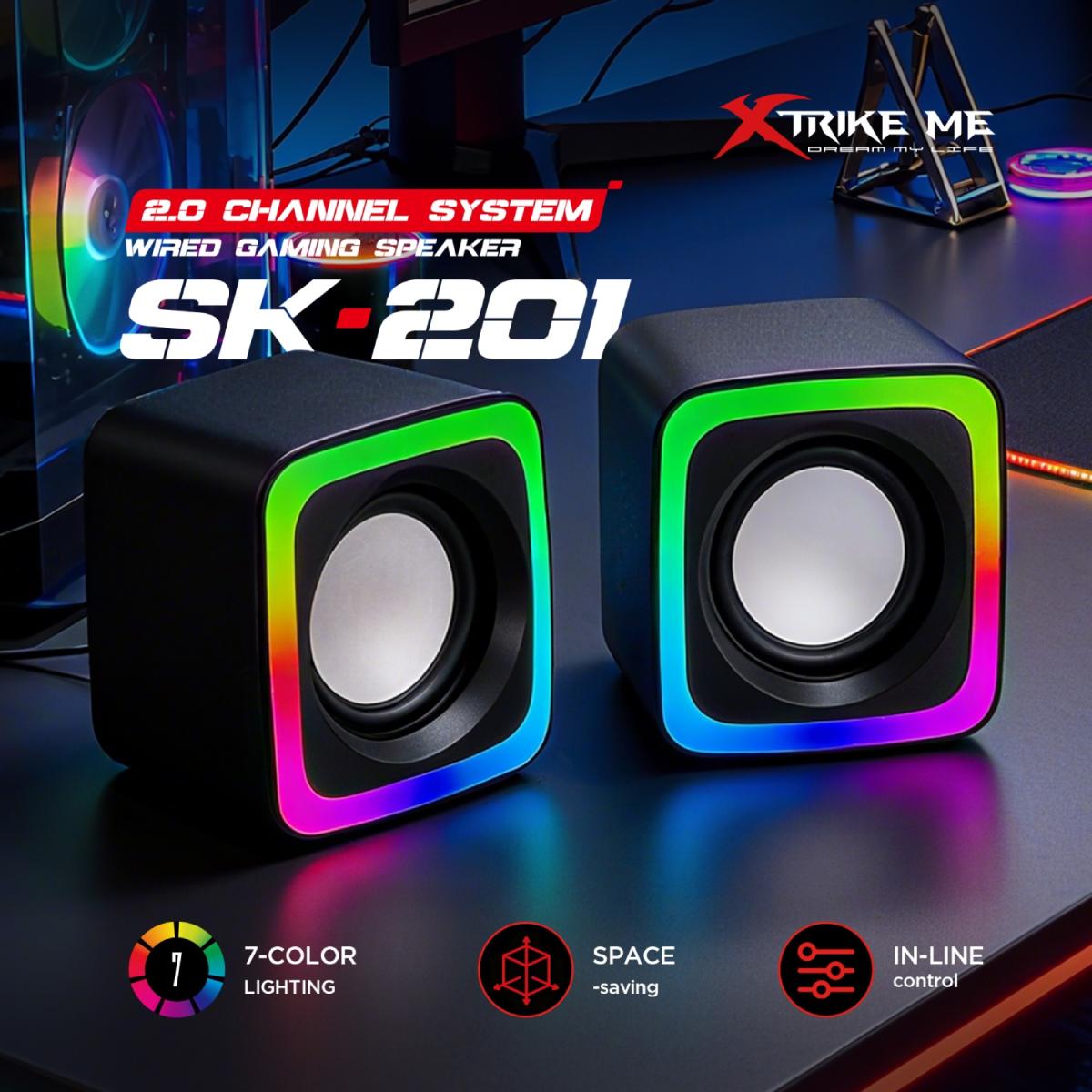 Акустична система 2.0 XTRIKE ME SK-201, 6Вт LED USB+3,5мм чорна (SK-201)