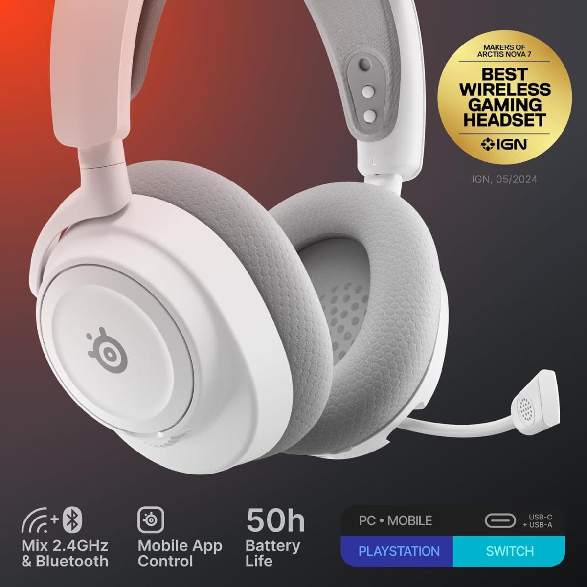 Ігрова гарнітура SteelSeries Arctis Nova 7 Gen 2 Wireless White /PC/PS/SW/MAC/MOB (61731)