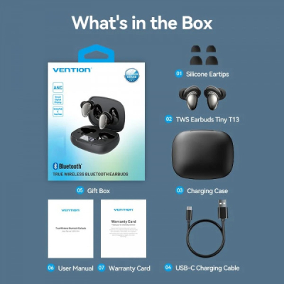 Навушники VENTION Tiny Earbuds T13 Black (NBNB0)