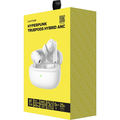 Bluetooth-гарнiтура Hator Hyреrpunk Truepods Hybrid ANC White (HTA432)