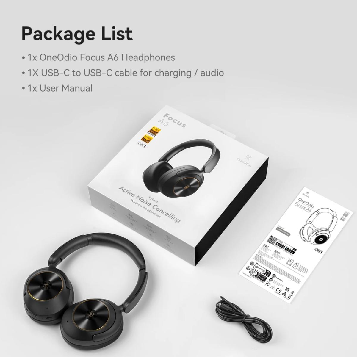 Гарнітура OneOdio A6, Bluetooth + USB-C, Hybrid ANC, Black (A6 Black)