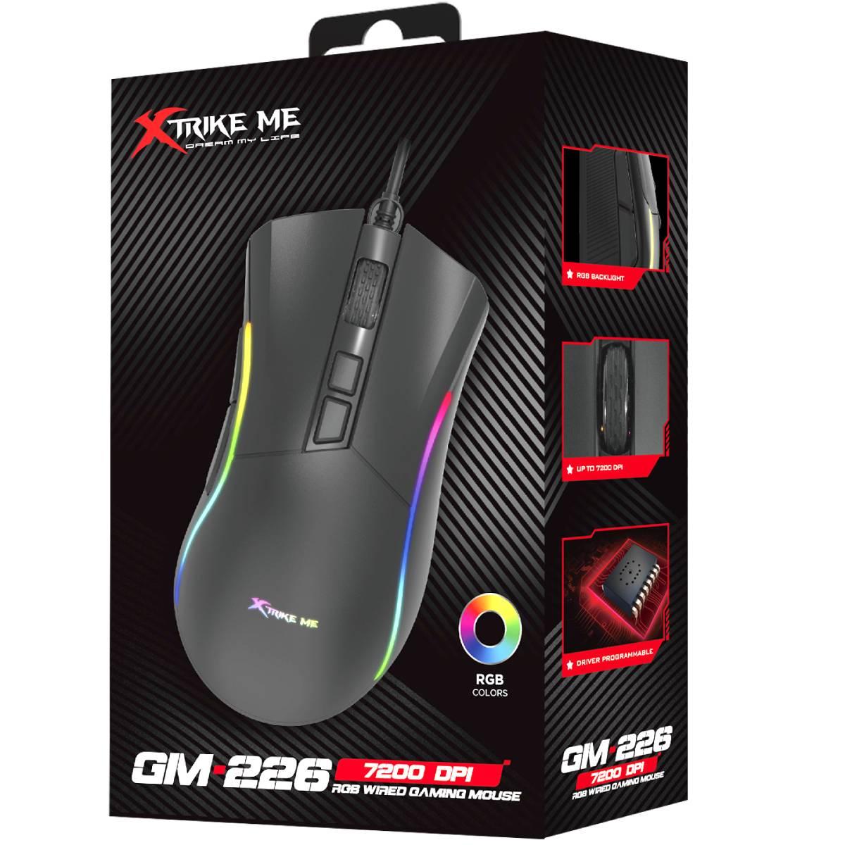 Мишка XTRIKE ME GM-226, ігрова, USB, 7200dpi., 7кн.,RGB, чорна (GM-226)