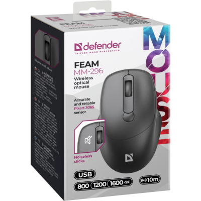 Мишка Defender Feam MM-296 Wireless Black (52296)