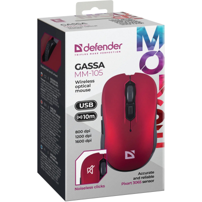 Мишка Defender Gassa MM-105 Wireless Red (52103)