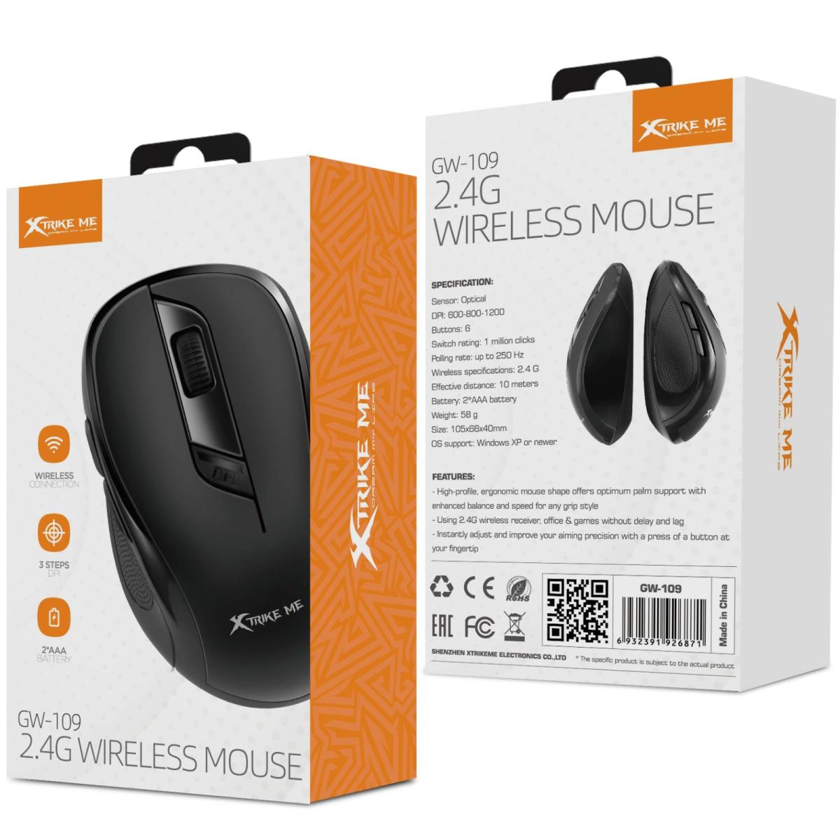 Мишка Xtrike ME GW-109 Wireless Black (GW-109)